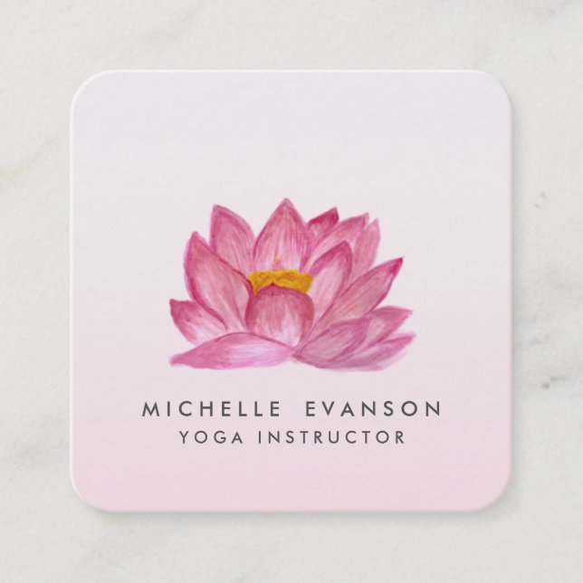Lotus Floral Yoga Instruktor Elegant Rosa Rosa Quadratische Visitenkarte (Vorderseite)