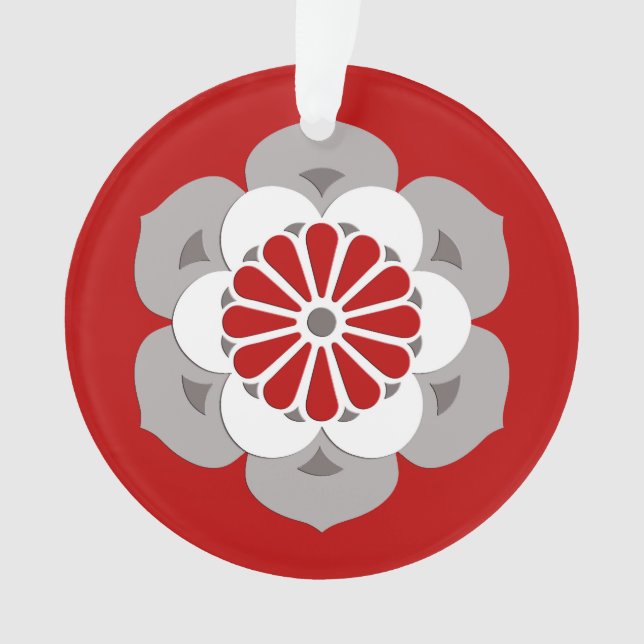 Lotus Flower Mandala, rouge foncé, gris et blanc (devant)