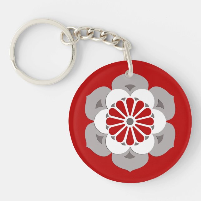 Lotus Flower Mandala, rouge foncé, gris et blanc (Devant)