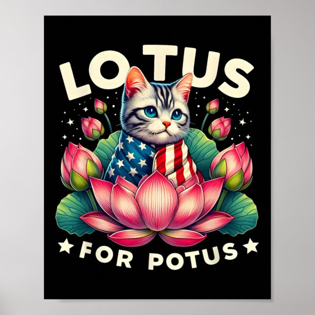 Lotus for Potus Kamala Harris Us Flag Cat Lovers Poster (Vorne)