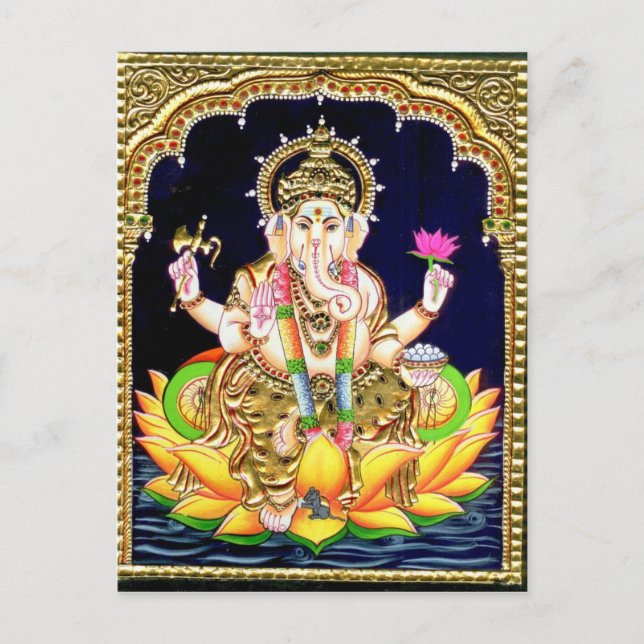 LOTUS GANESHA TANJORE PAINING POSTKARTE (Vorderseite)