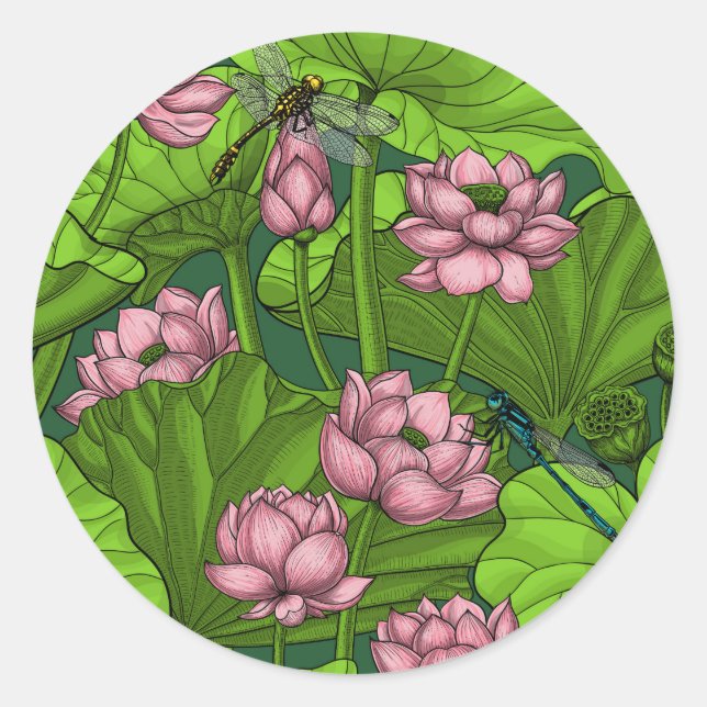 Lotus Garten Runder Aufkleber (Vorderseite)