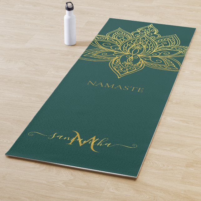 Lotus Gold Mandala Monogram Elegant Emerald Yogamatte (Beispiel)