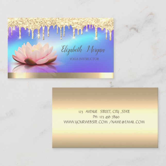 Lotus Gold Tropfen, Holographic Yoga Instructor Visitenkarte (Vorne/Hinten)