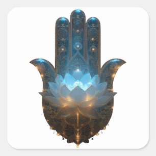 Lotus-Illumination Hamsa-Hand-Design Quadratischer Aufkleber