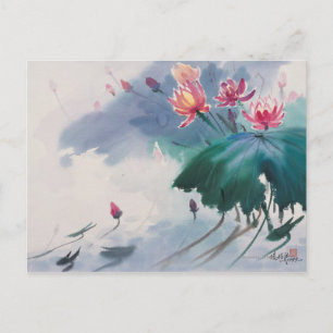 Lotus im Teich Postkarte