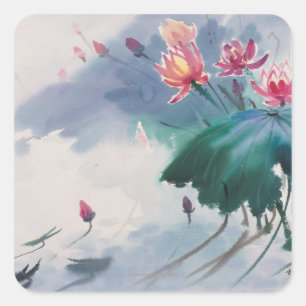 Lotus im Teich Quadratischer Aufkleber