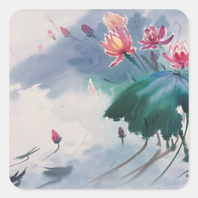 Lotus im Teich Quadratischer Aufkleber (Vorderseite)