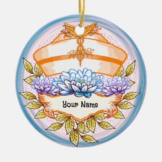 Lotus-Krankenpflegerkappe Keramik Ornament (Vorne)