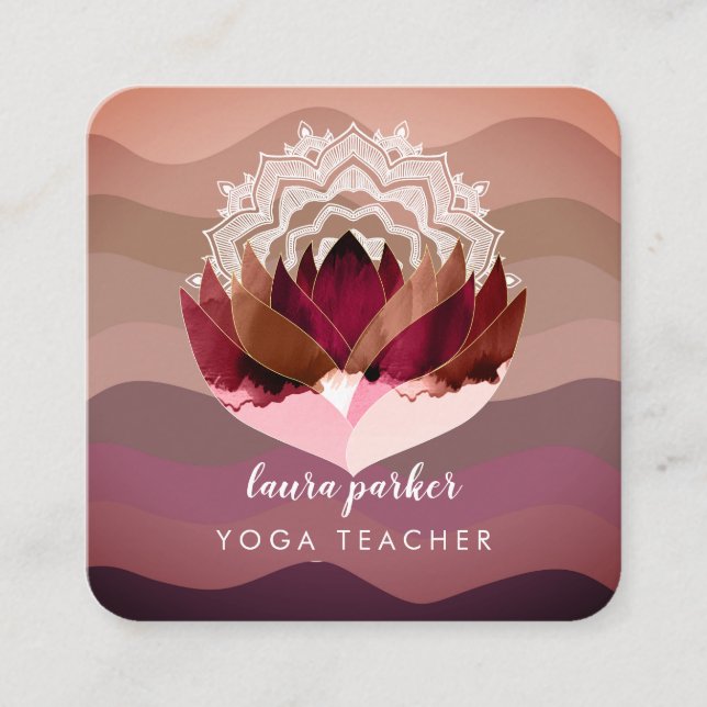 Lotus Lila Mandala Meditation Yoga Boho Quadratische Visitenkarte (Vorderseite)