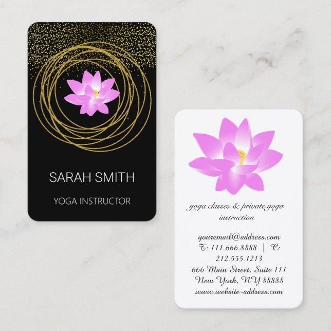 Lotus Lily Yoga Glitzer Visitenkarte (Vorne/Hinten)