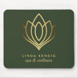 Lotus-Logo | Personalisiert Name hinzufügen Mousepad<br><div class="desc">Elegant business cards for massage studios,  massage therapy,  spas or wellness professionals feature,  falsches gold foil lotus flower illustration. Customize the front with two lines of custom text on trendy hunter background using the template. A chic design for any wellness industry or holistic health related profession</div>