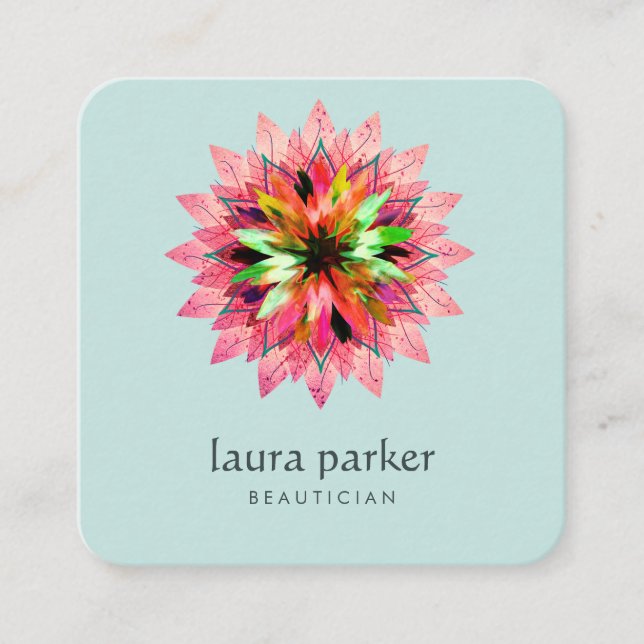 Lotus-Lotus-Blume-Logo Rosa Massage Yoga Quadratische Visitenkarte (Vorderseite)