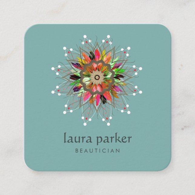 Lotus-Lotus-Blume-Logokombination Heilung Yoga-Mas Quadratische Visitenkarte (Vorderseite)