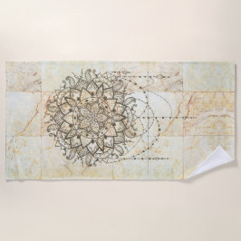 Lotus Mandala auf Tan Marble Strandtuch