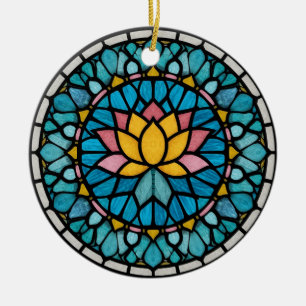 Lotus-Mandala-Buntglas Keramik Ornament