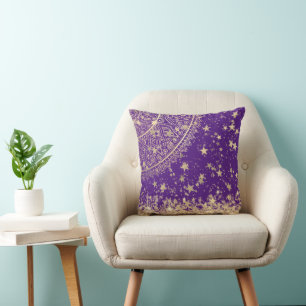 Lotus Mandala Gold Stars auf Lila Kissen