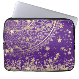 Lotus Mandala Gold Stars auf Lila Laptopschutzhülle
