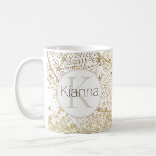 Lotus Mandala Gold Stars Glitzer Personalisiert Kaffeetasse