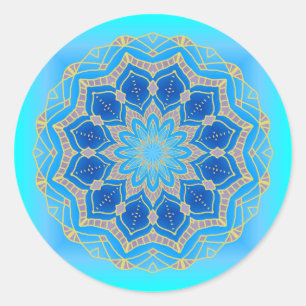 Lotus-Mandala im Türkis und im Blau Runder Aufkleber