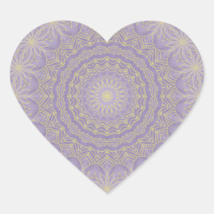 Lotus Mandala in Lilac und Gold Herz-Aufkleber