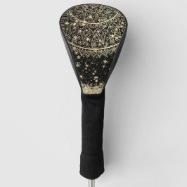 Lotus Mandala mit Gold Stars auf schwarz Golf Headcover