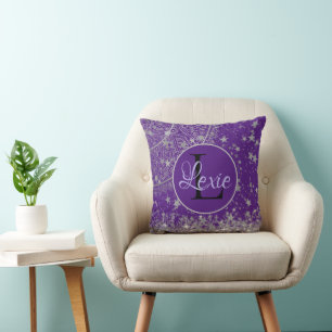 Lotus Mandala mit Silberstars auf Lila Kissen