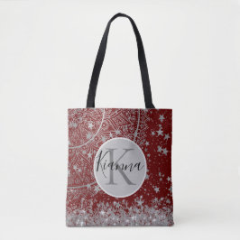 Lotus Mandala mit Silver Stars on Red Personalize Tasche