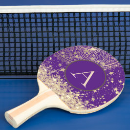 Lotus Mandala Monogram Gold Stars Glitzer Tischtennis Schläger