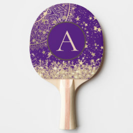 Lotus Mandala Monogram Gold Stars Glitzer Tischtennis Schläger