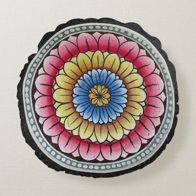 Lotus Mandala Rundes Kissen (Vorderseite)
