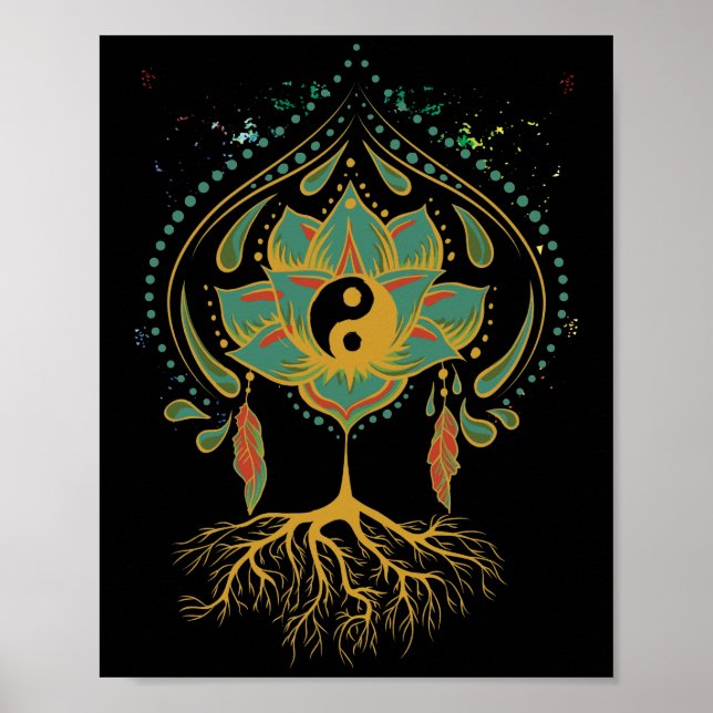 Lotus Mandala Yin Yang Sacred Geometry Spirituelle Poster (Vorne)