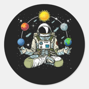 Lotus Meditator Astronaut Zen Yoga Planets Runder Aufkleber