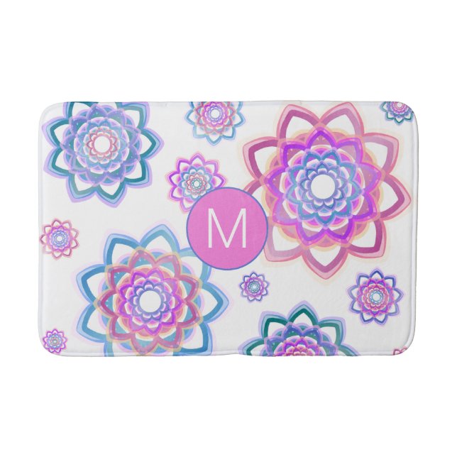 Lotus Monogram Abstrakt Pink Pastellgrün Muster Badematte (Vorderseite)