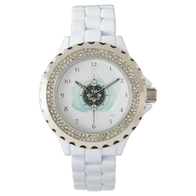 *~* Lotus Moon Stars Heilige Geometrie spirituell Armbanduhr (Vorderseite)
