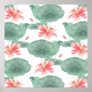 Lotus nahtloses Muster botanischer Hintergrund Poster