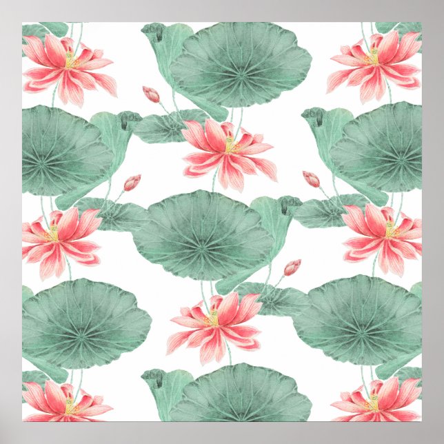 Lotus nahtloses Muster botanischer Hintergrund Poster (Vorne)