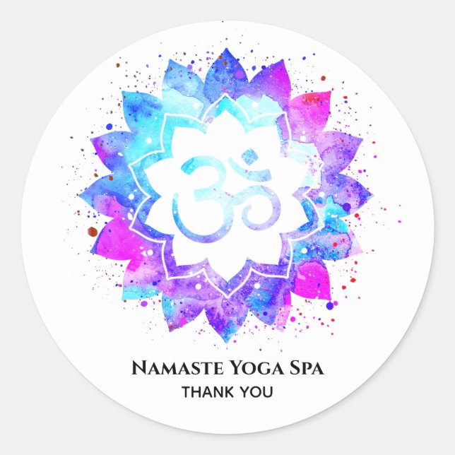 *~* Lotus OM Mandala Spirituelle Om Symbol Blumen Runder Aufkleber (Vorderseite)