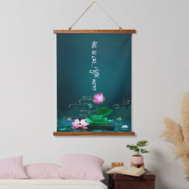 Lotus Om Mani Padme Hum Buddhist Mantra Wandteppich Mit Holzrahmen