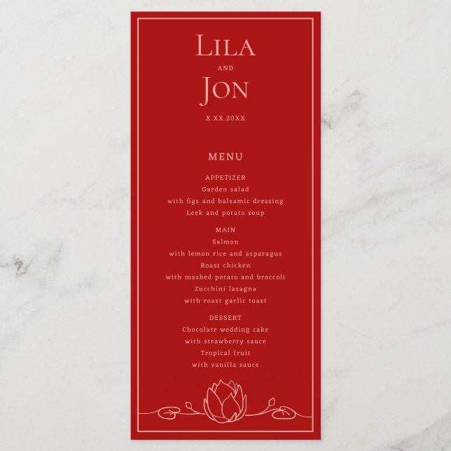 Lotus Personalisiert Wedding Menu Menükarte (Vorderseite)