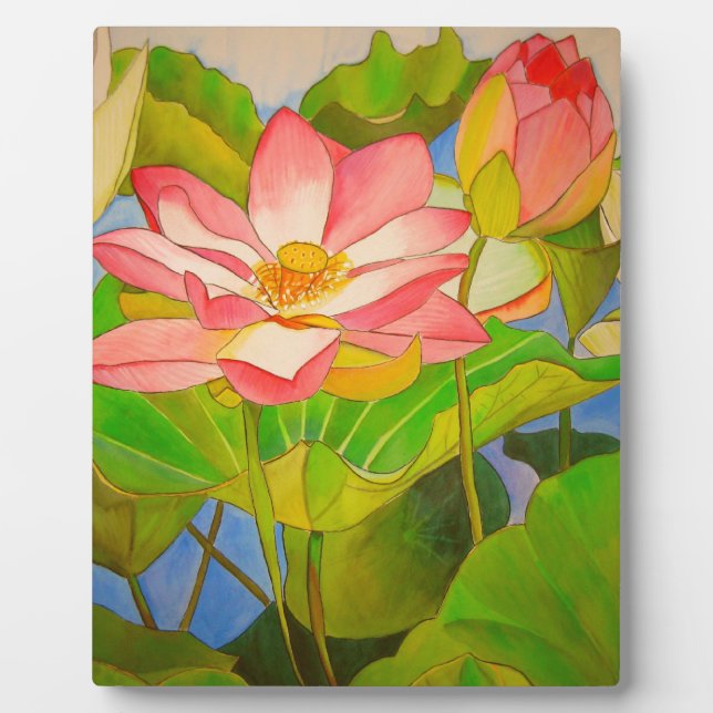 Lotus pink Wasserlilie Aquarellmalerei Fotoplatte (Vorderseite)