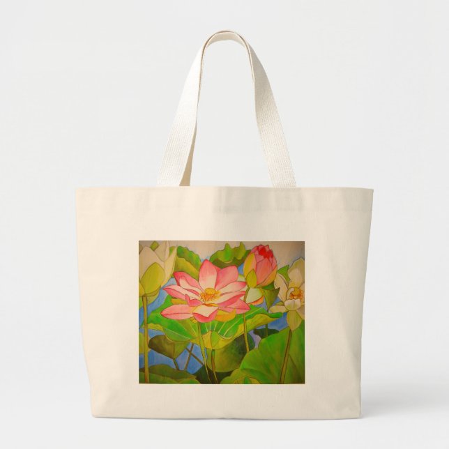 Lotus pink Wasserlilie Aquarellmalerei Jumbo Stoffbeutel (Vorne)