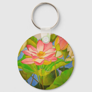 Lotus pink Wasserlilie Aquarellmalerei Schlüsselanhänger