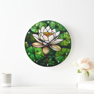 Lotus Pond Hartglas Große Wanduhr