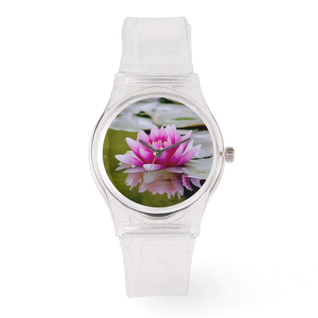 Lotus Print Foto Kristall Detail Uhr (Vorderseite)
