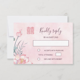 Lotus Red Chinese Wedding RSVP Karte