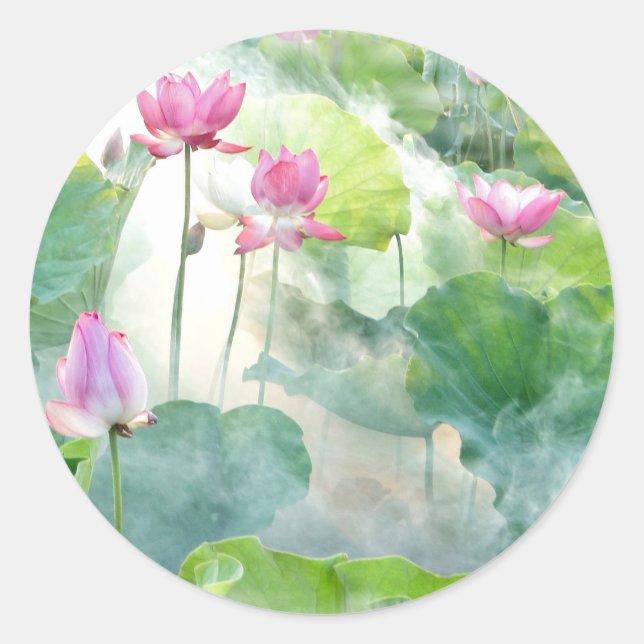 Lotus Summer, pastellrosa Wasserlaufbahn Runder Aufkleber (Vorderseite)