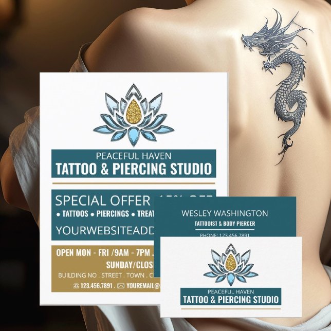 Lotus Tattoo, Tattoo & Body Piercing Studio Advert Flyer (Von Creator hochgeladen)