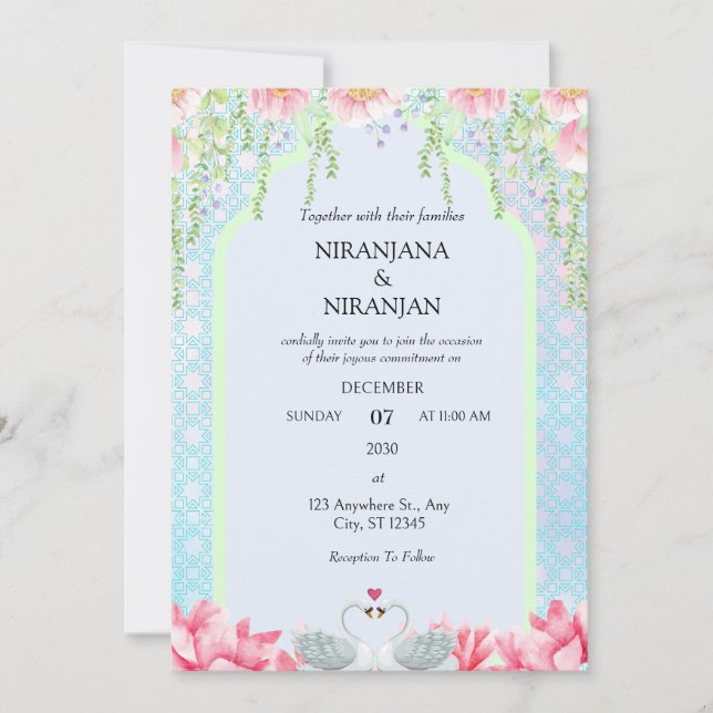 Lotus theme Wedding Einladung (Vorderseite)