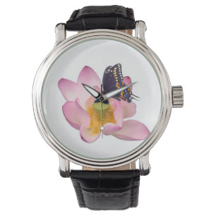 Lotus und Schmetterling Armbanduhr